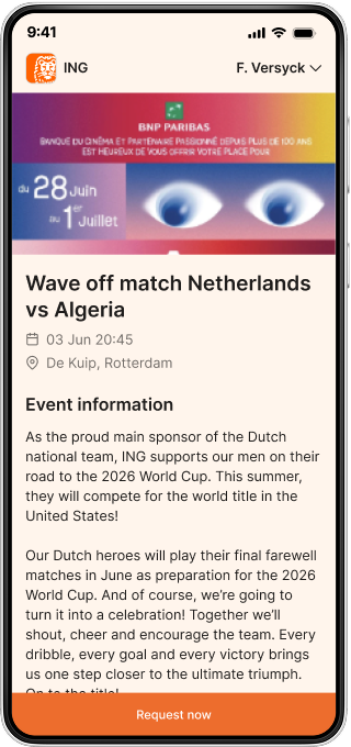 ING app showing a Seaters event detail